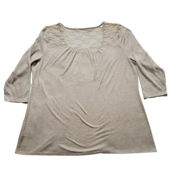 Maurices Women's Plus Size Lace Inset Peasant Top Blouse Oatmeal Size 2 - Picture 4 of 14